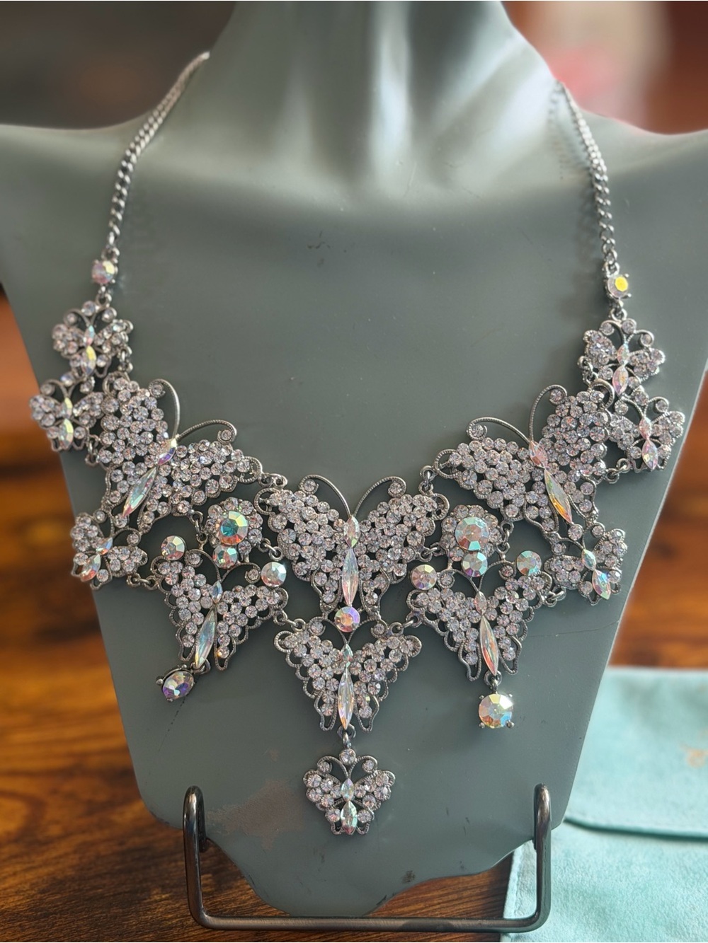 Kirks Folly Silver and AB Crystal Bib Necklace - Picture 5 of 12